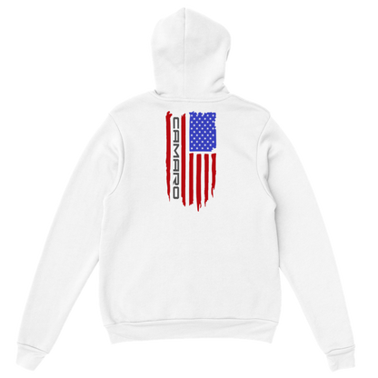 Camaro and the US Flag - Back Print - Classic Unisex Pullover Hoodie - Mister Snarky's
