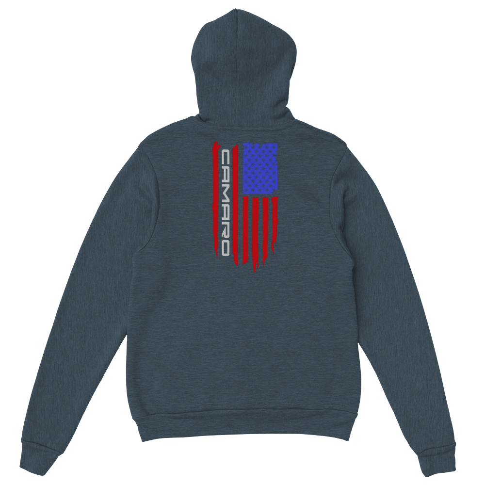 Camaro and the US Flag - Back Print - Classic Unisex Pullover Hoodie - Mister Snarky's