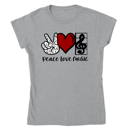 Peace, Love, Music - Classic Womens Crewneck T-shirt - Mister Snarky's