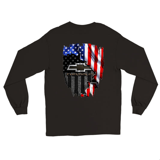 Chevy and the American Flag Long Sleeve T-shirt - Mister Snarky's