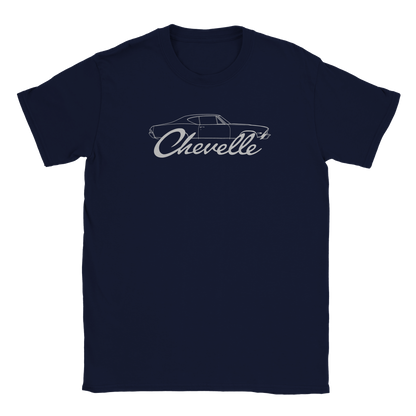 a blue chevrolet t - shirt with the word chevrolet on it