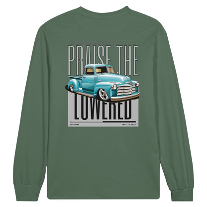 Praise the Lowered Longsleeve T-shirt - Classic Fit, 100% Cotton, Chevy Pickup Design - Mister Snarky's