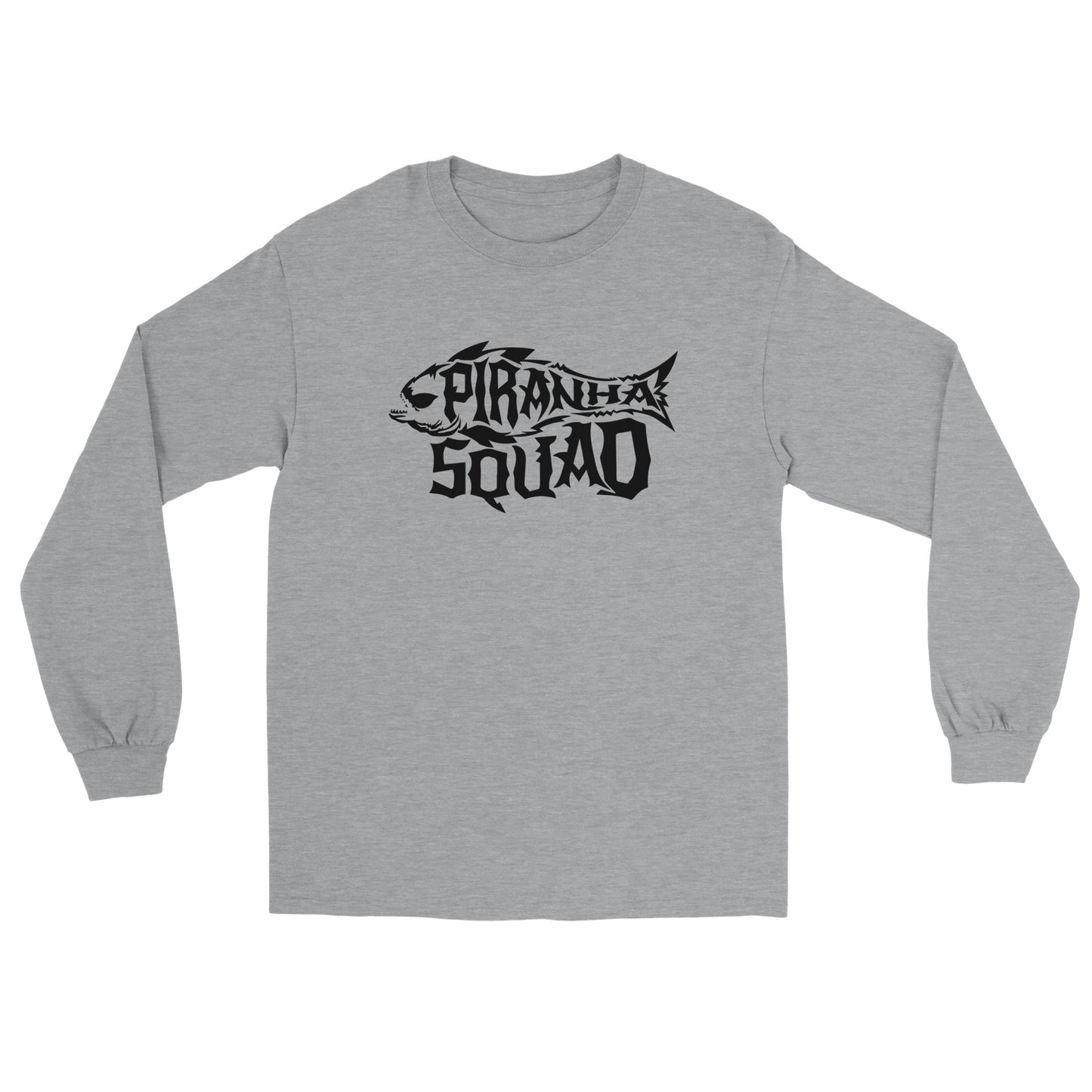 a gray long sleeve shirt with the words,'pirates squad'on it