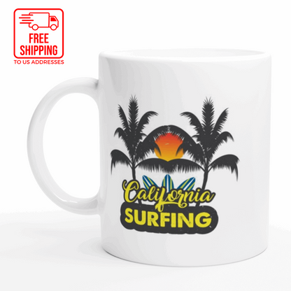 California Surfing - White 11oz Ceramic Mug - Mister Snarky's