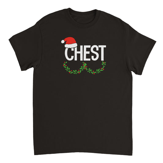 a black t - shirt with the word chest on it
