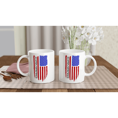 Camaro - American Flag - White 11oz Ceramic Mug - Mister Snarky's