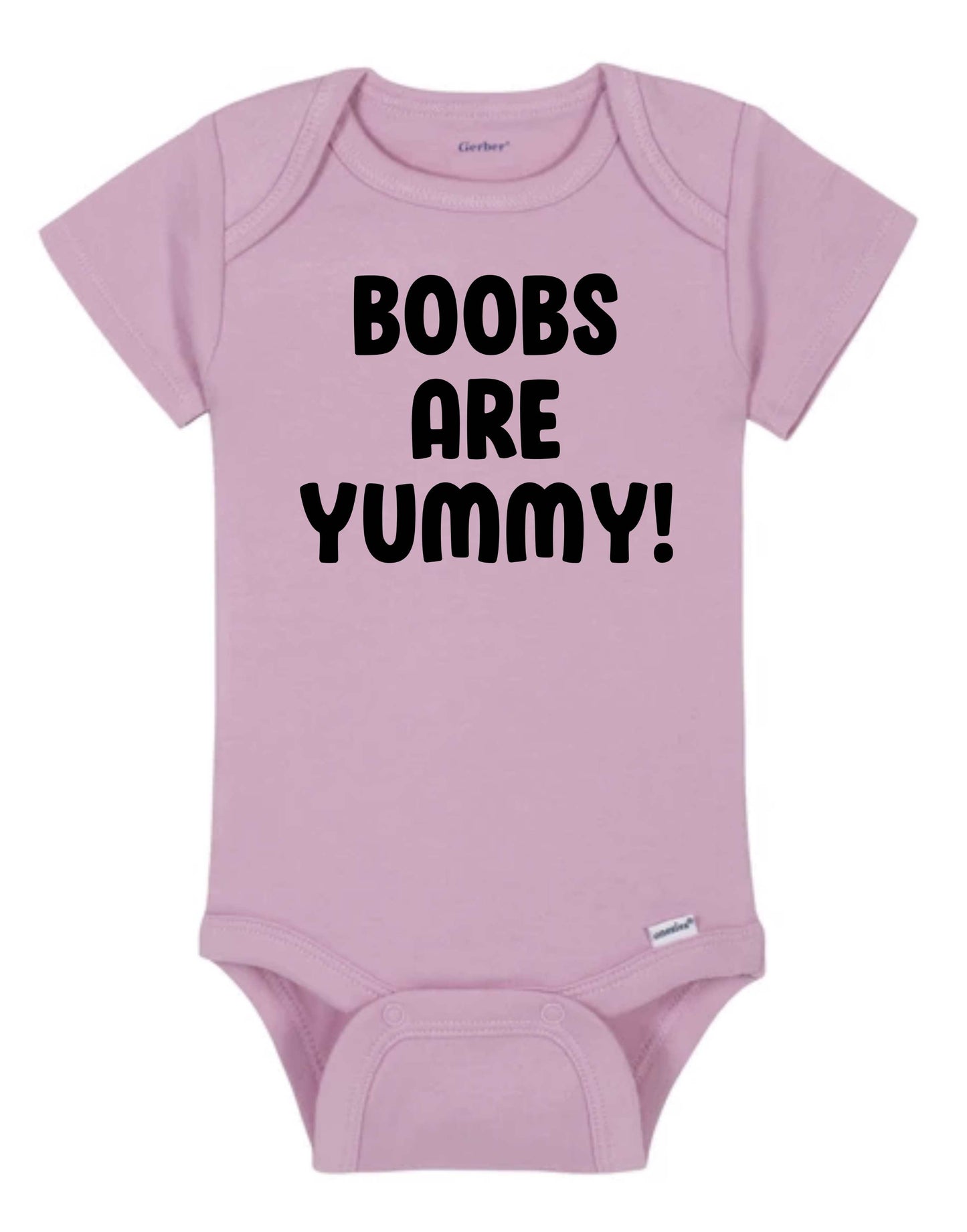 Boobs Are Yummy - White, Pink or Blue Onesie - Mister Snarky's