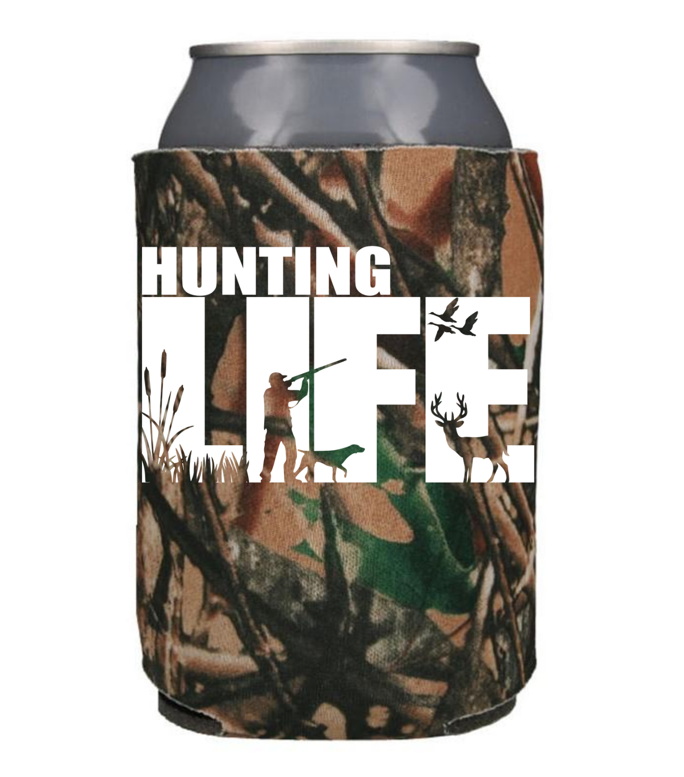 Hunting Life - Camo with White design - Can Cooler Koozie - Mister Snarky's