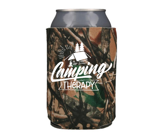 Camping Therapy - Camo Can Cooler Koozie - Mister Snarky's