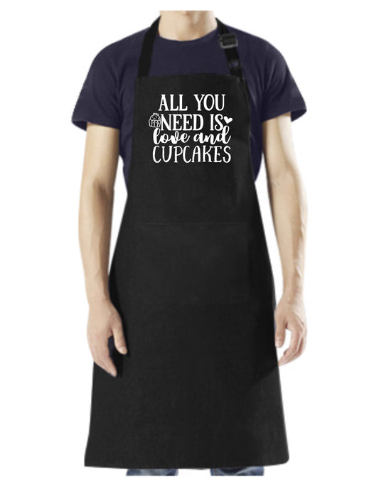 All You Need is Love and Cupcakes - Apron with Pockets, and Adjustable Neck White Design - Mister Snarky's