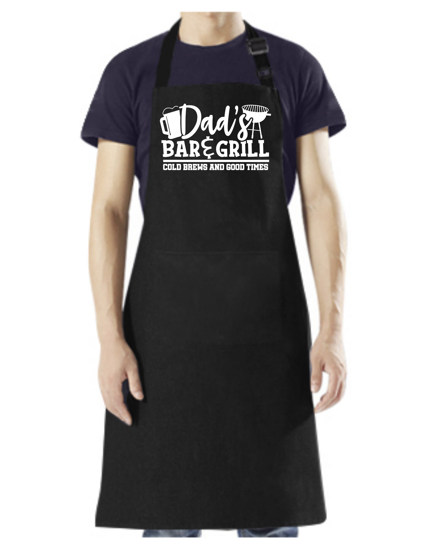 Dad's Bar and Grill - Apron with Pockets, and Adjustable Neck White Design - Mister Snarky's