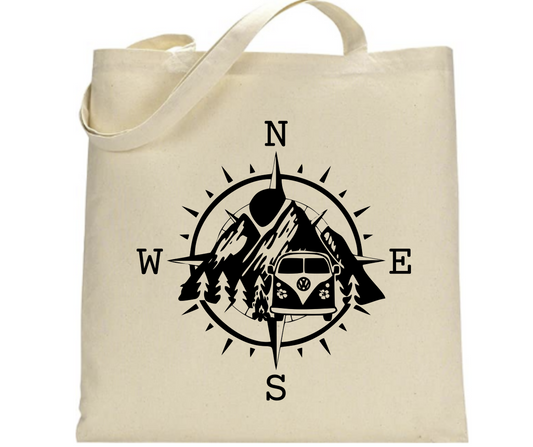 Compass, Mountains, Split Window Bus - Tote Bag - Mister Snarky's