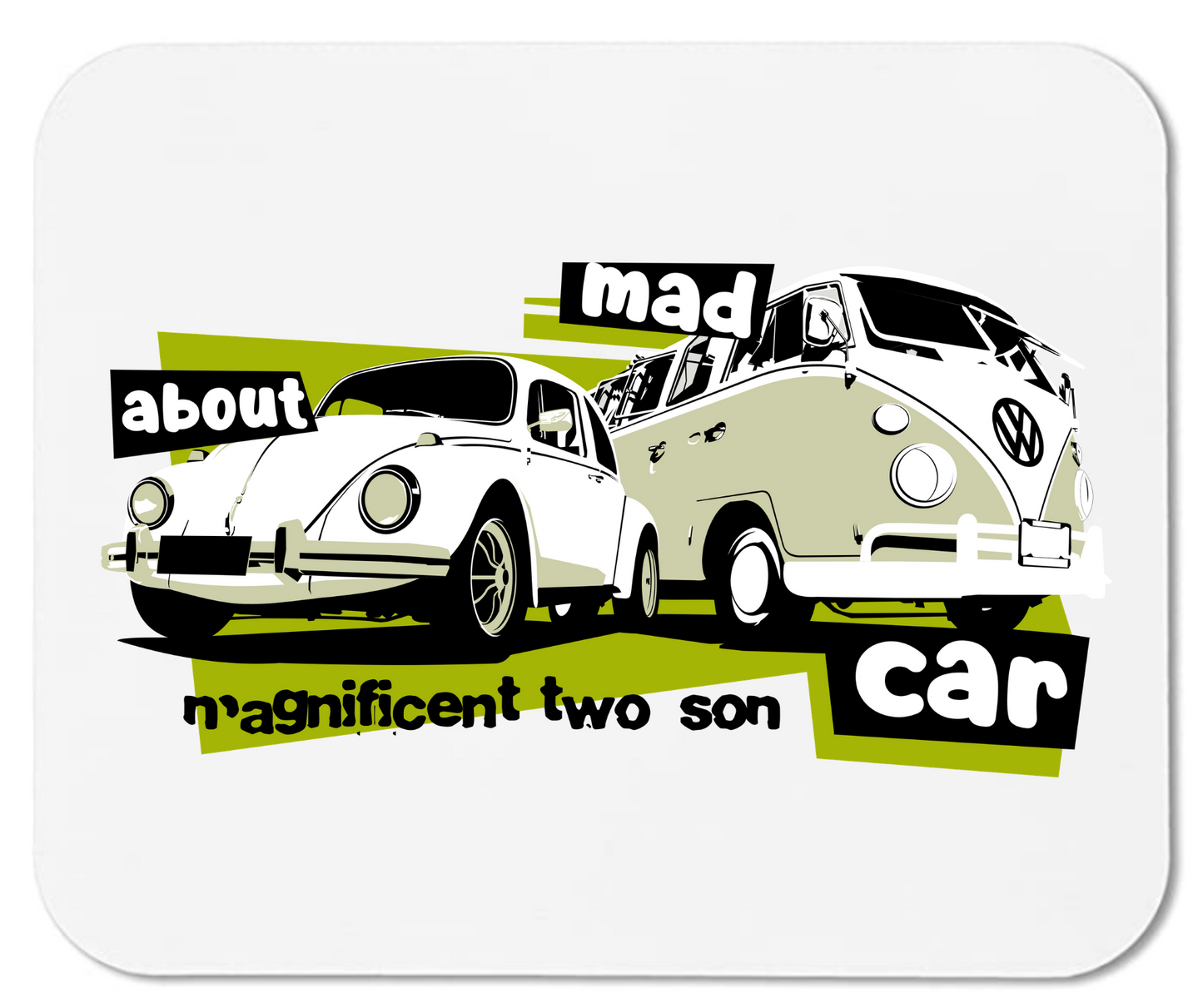 Mad about Cars - Beetle and Bus - Mouse Pad - Mister Snarky's