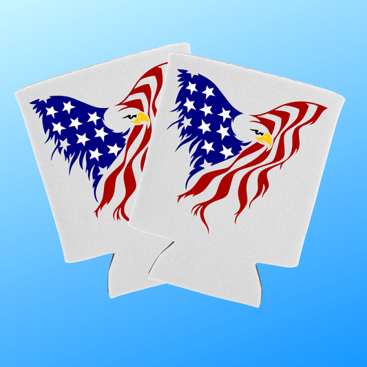 Eagle and American Flag - Independence Day - Pair of Can Coolers Koozie - Mister Snarky's