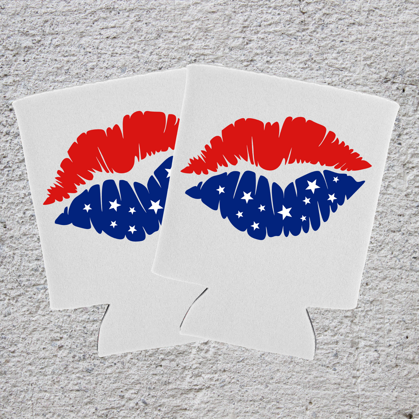 Red, White, and Blue Lips - Independence Day - Pair of Can Coolers Koozie - Mister Snarky's