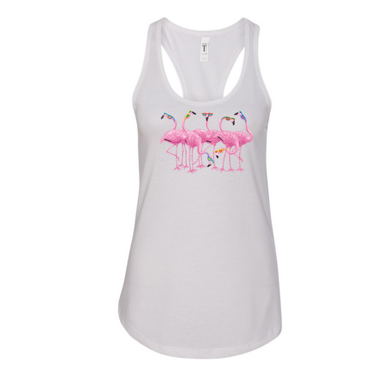 Pink Flamingos wearing Sunglasses - Next Level Ladies' Ideal Racerback Tank - Mister Snarky's