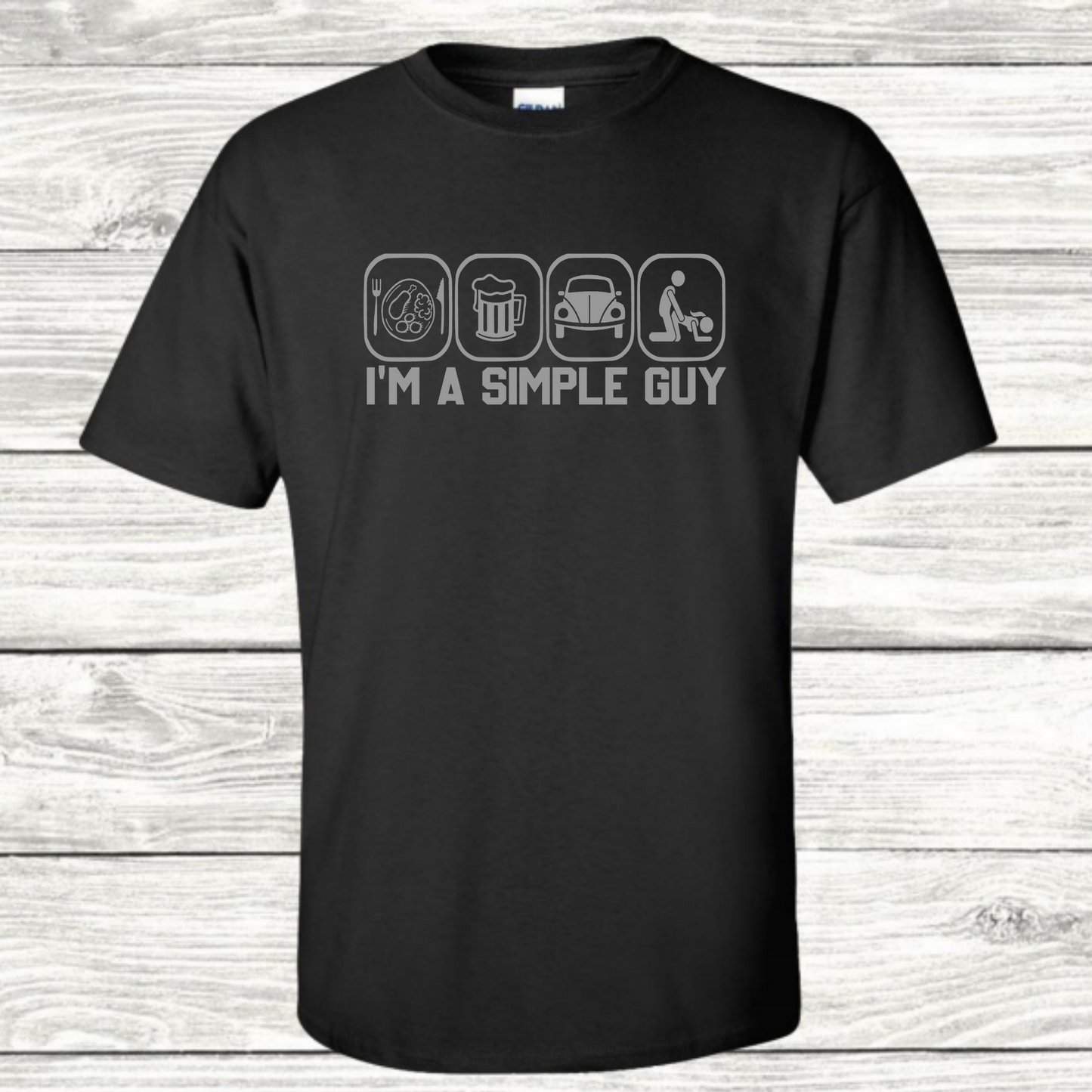 I'm A Simple Guy - Food, Beer, Classic Bug, and Booty - Graphic T-Shirt - Mister Snarky's