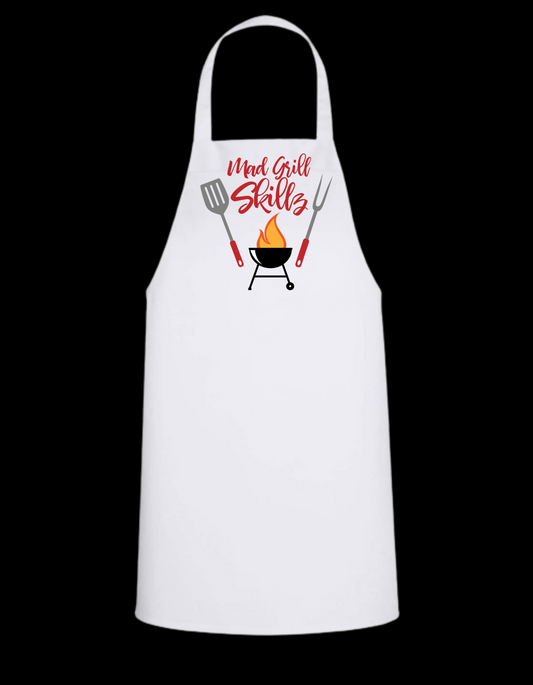 Mad Grill Skills - White Apron with Color design Great Gift - Mister Snarky's