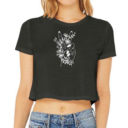 Peace and Flowers - Women’s Flowy Cropped Tee - Mister Snarky's