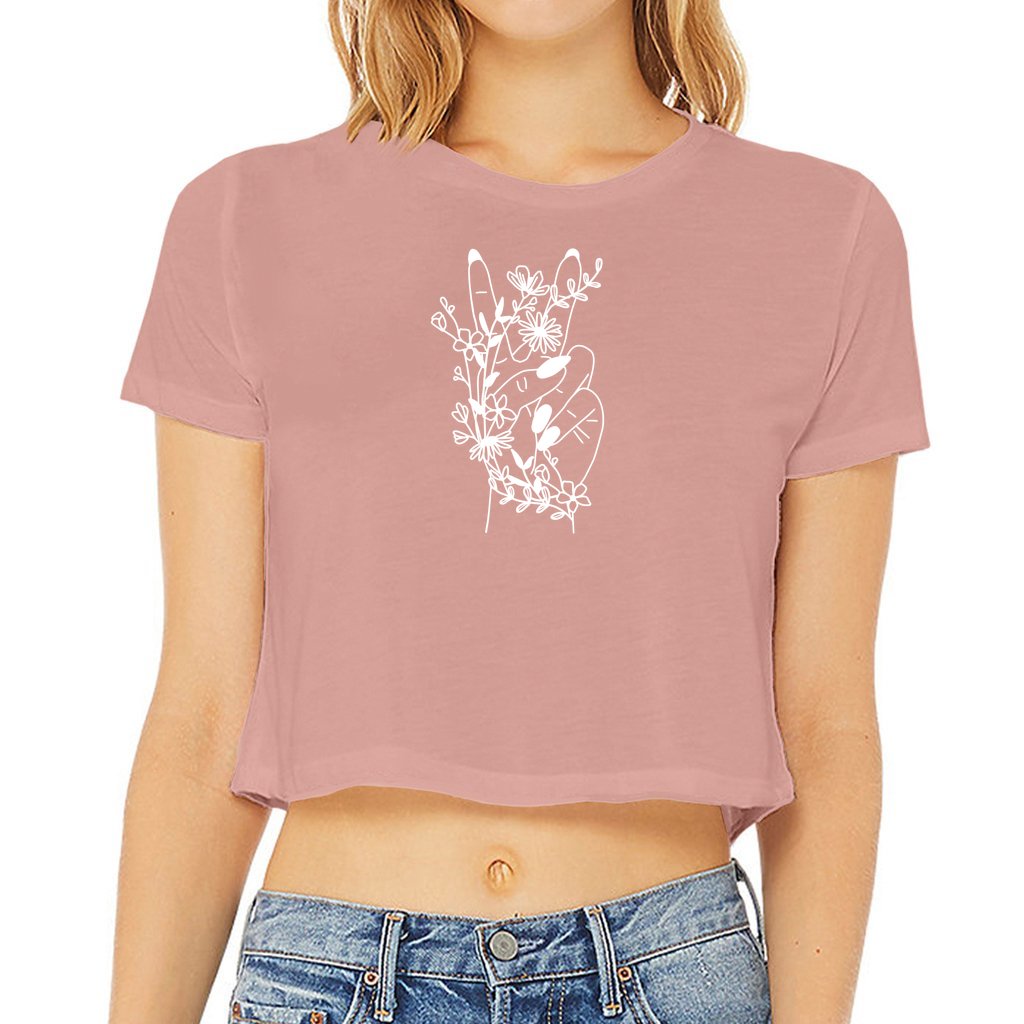Peace and Flowers - Women’s Flowy Cropped Tee - Mister Snarky's