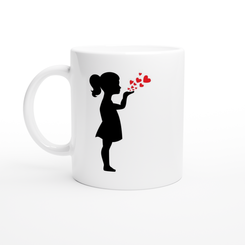 Girl Blowing Hearts - White 11oz Ceramic Mug - Mister Snarky's