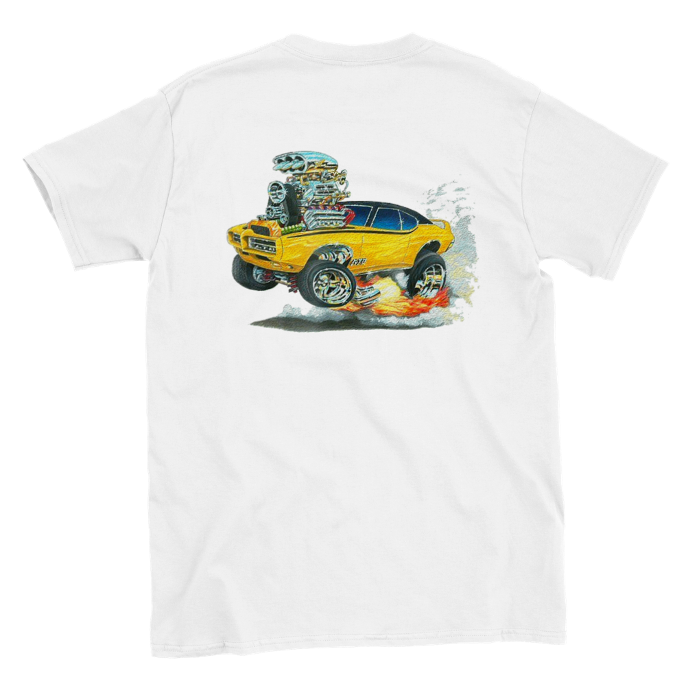 Cartoon Hot Rod GTO - Back Print - Classic Crewneck T-shirt - Mister Snarky's