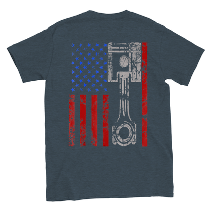 U. S. Piston Flag - Back Print - Classic Unisex Crewneck T-shirt - Mister Snarky's