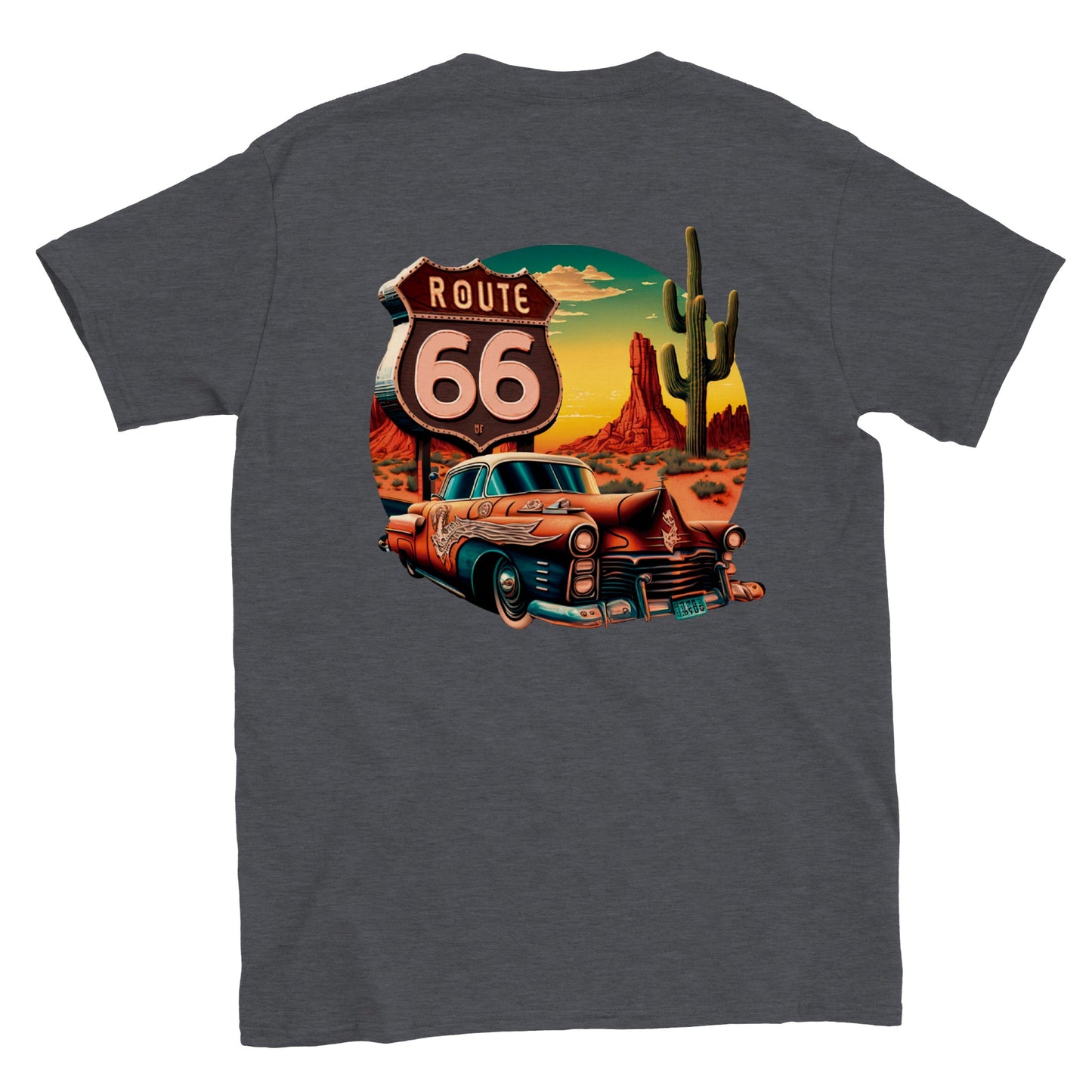 Route 66 - Back Print - Classic Unisex Crewneck T-shirt - Mister Snarky's