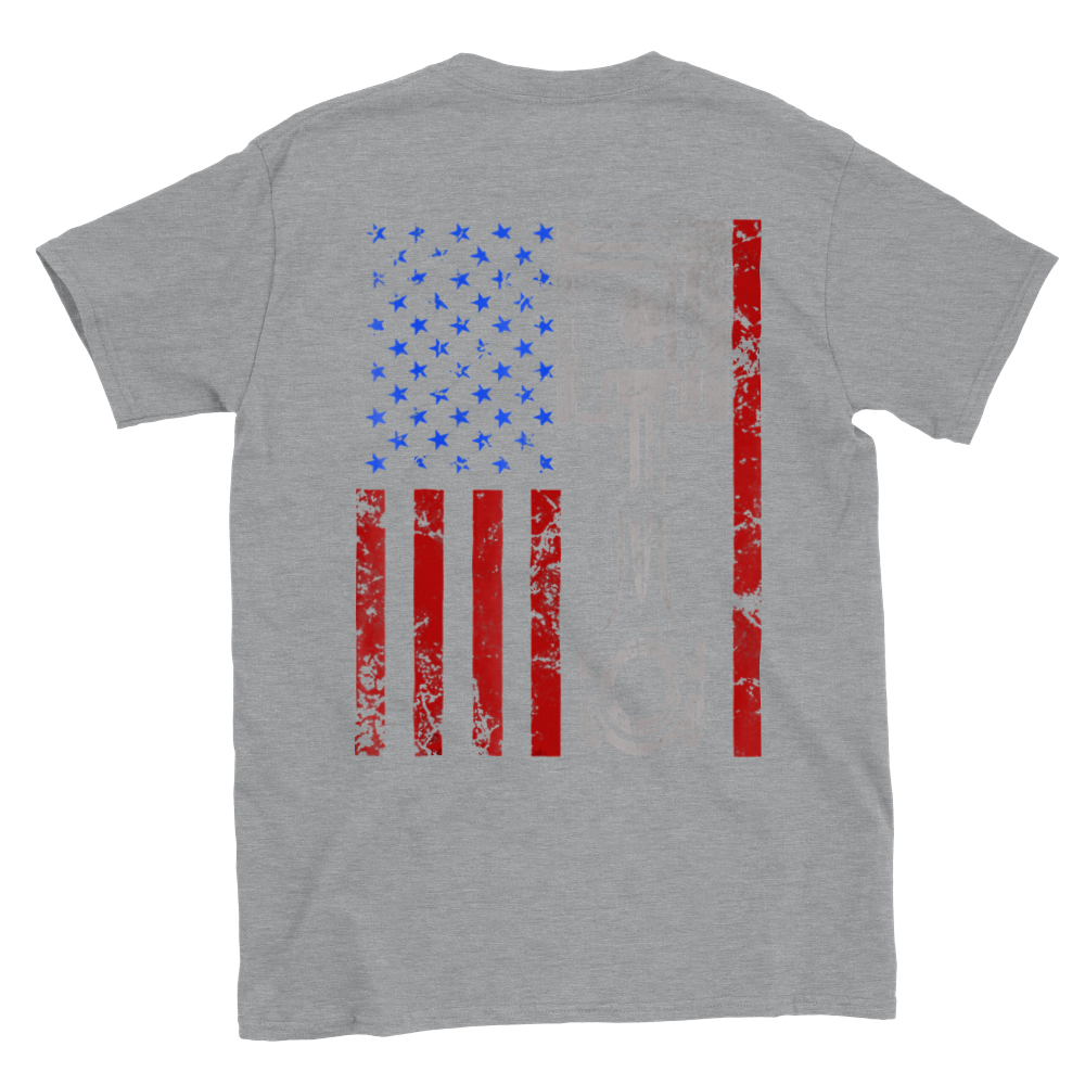 U. S. Piston Flag - Back Print - Classic Unisex Crewneck T-shirt - Mister Snarky's