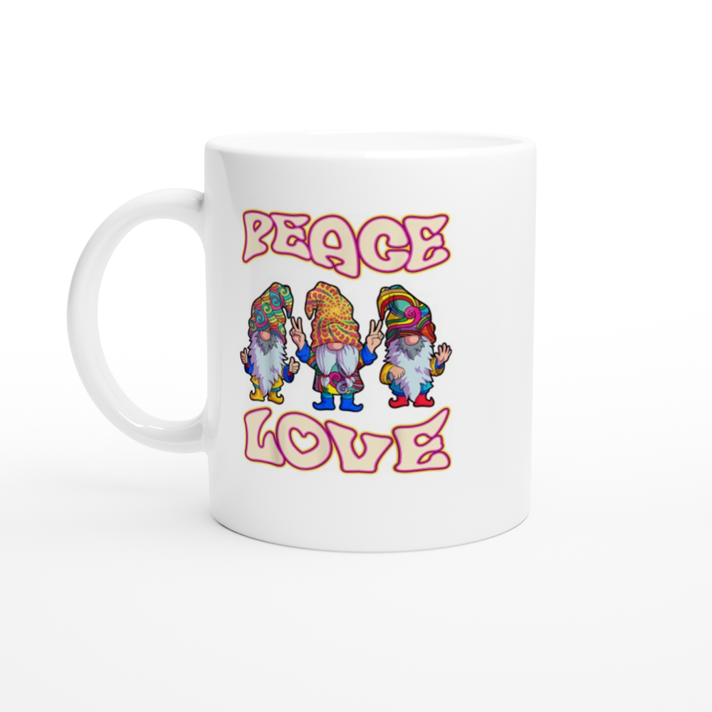 Hippie Gnomes - Peace and Love - White 11oz Ceramic Mug - Mister Snarky's