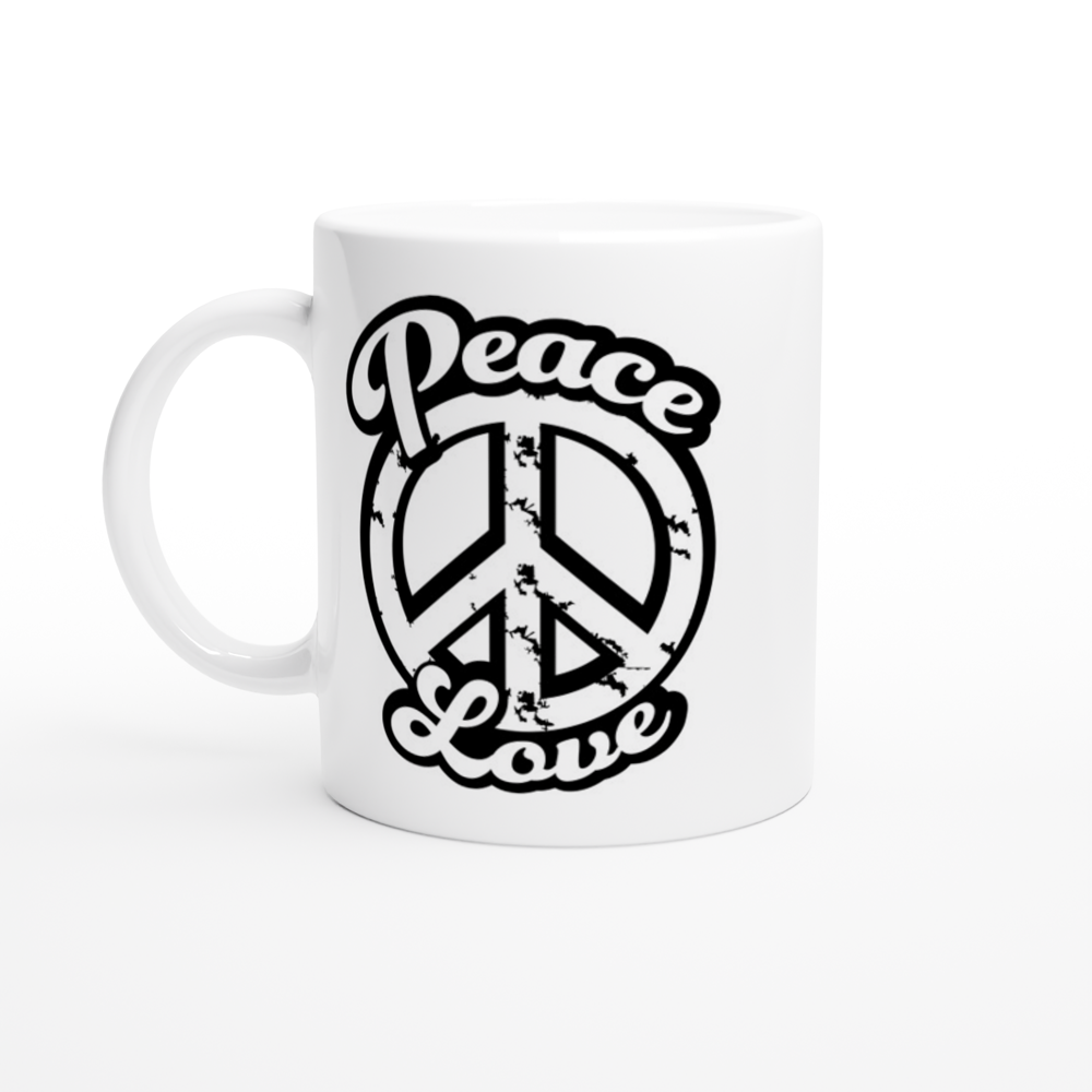 Peace and Love - White 11oz Ceramic Mug - Mister Snarky's