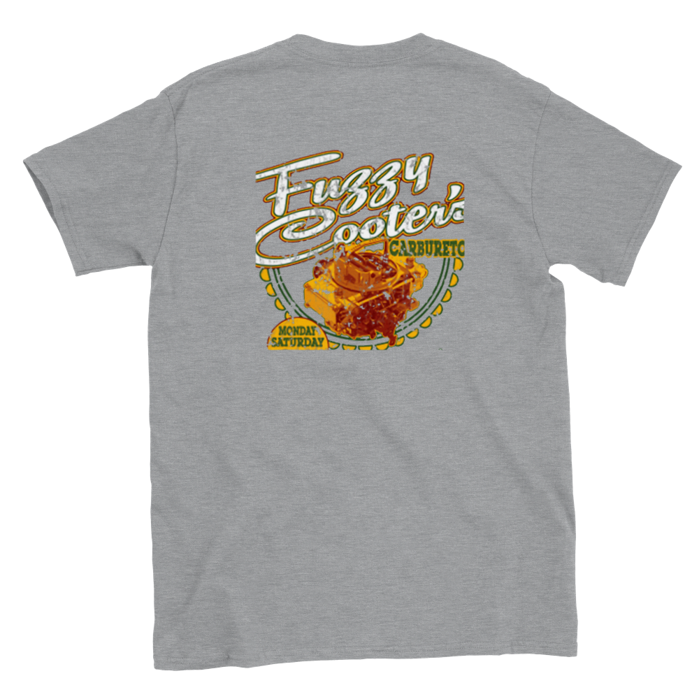 Fuzzy Cooters Carb Shop - Back Print - Classic Crewneck T-shirt - Mister Snarky's