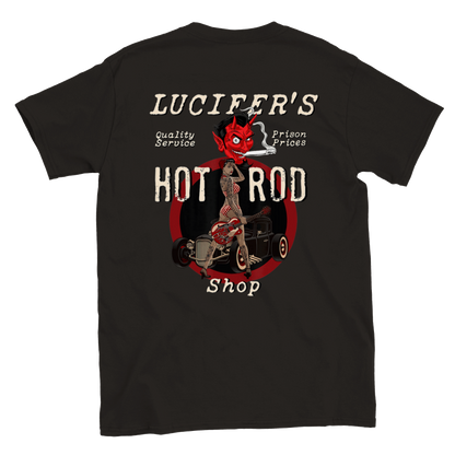Lucifer's Hot Rod Shop - Back Print - Classic Unisex Crewneck T-shirt - Mister Snarky's