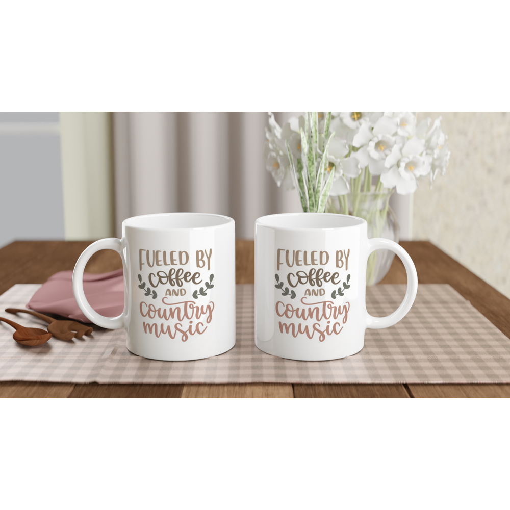 Fueled by Coffee and Country Music - White 11oz Ceramic Mug - Mister Snarky's