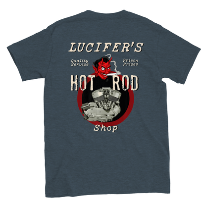 Lucifer's Hot Rod Shop - Back Print - Classic Crewneck T-shirt - Mister Snarky's