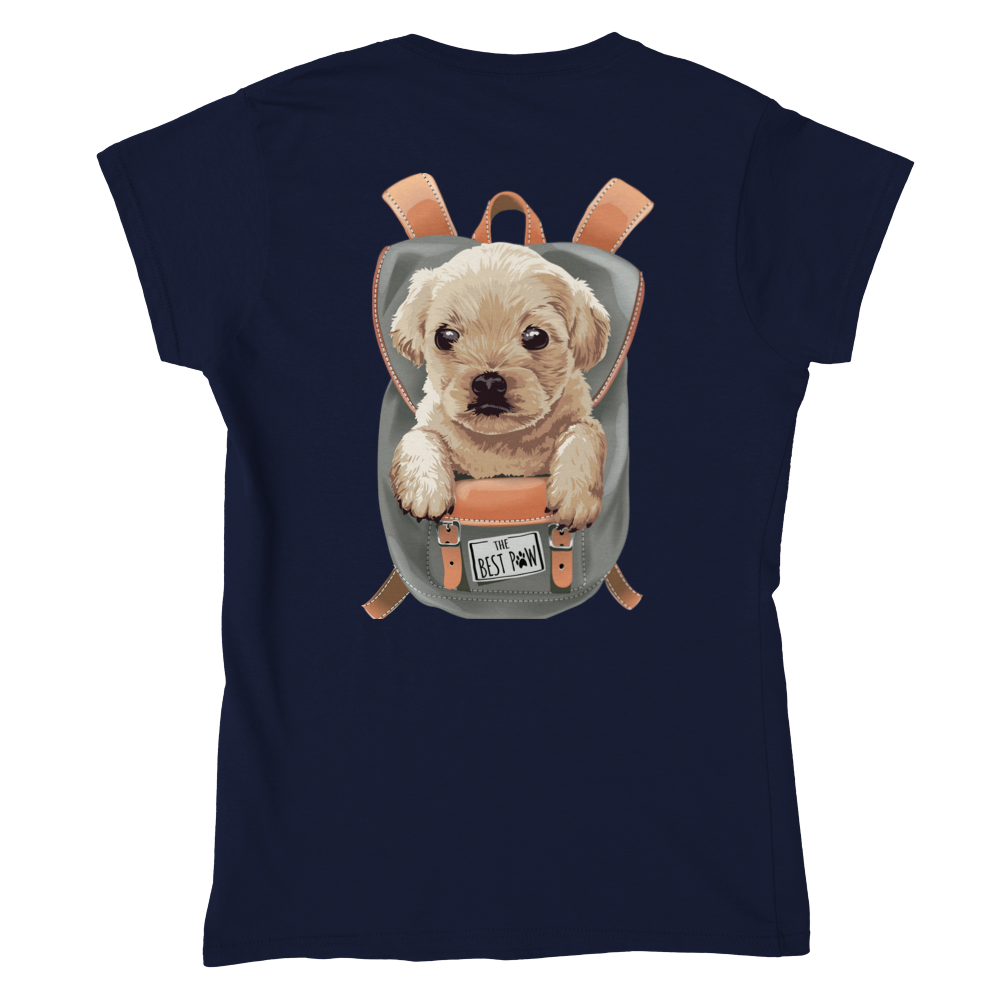 Puppy in a Back Pack - Back Print - Classic Womens Crewneck T-shirt - Mister Snarky's