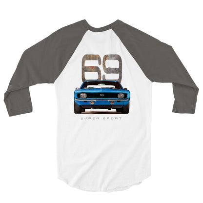 Classic Blue 69 Camaro Super Sport 3/4 sleeve Raglan T-shirt - Mister Snarky's