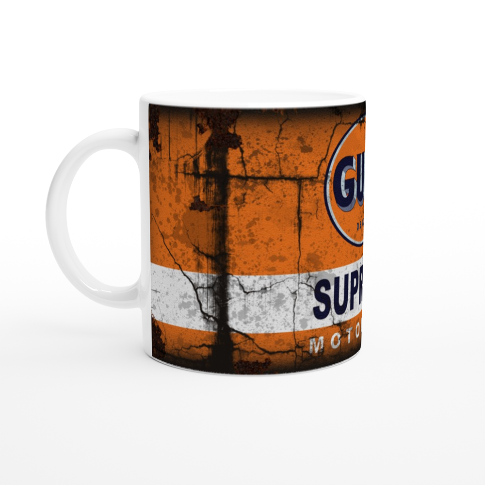 Gulf Supreme Motor Oil - White 11oz Ceramic Mug - Mister Snarky's
