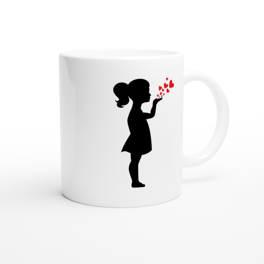 Girl Blowing Hearts - White 11oz Ceramic Mug - Mister Snarky's