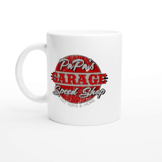 Papa's Garage Speed Shop - White 11oz Ceramic Mug - Mister Snarky's