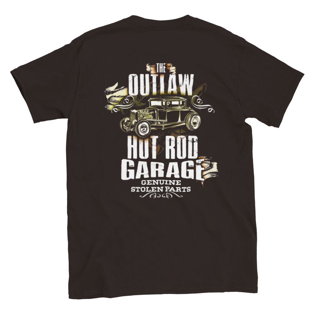 The Outlaw Hot Rod Garage - Genuine Stolen Parts - Back Print T-shirt - Mister Snarky's