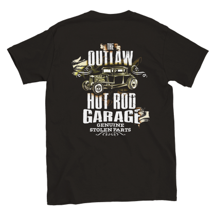 The Outlaw Hot Rod Garage - Genuine Stolen Parts - Back Print T-shirt - Mister Snarky's