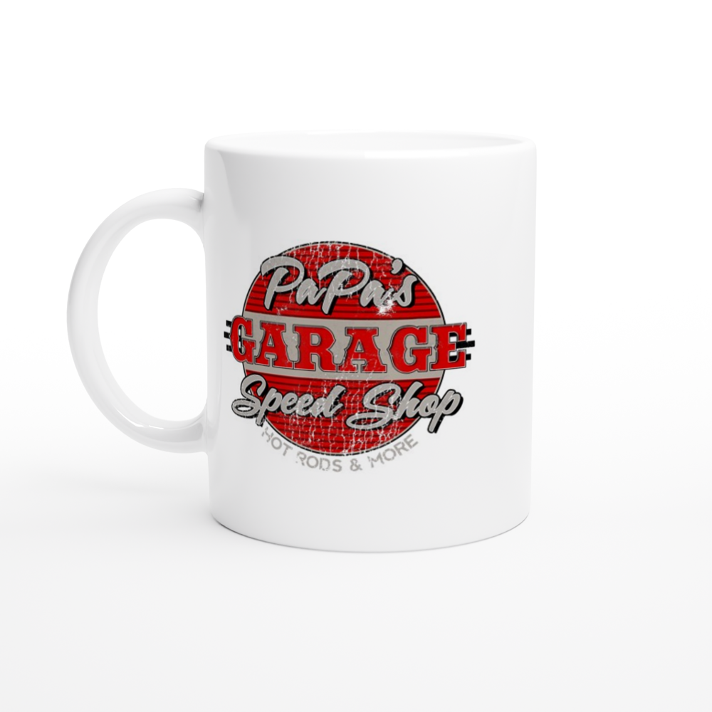 Papa's Garage Speed Shop - White 11oz Ceramic Mug - Mister Snarky's