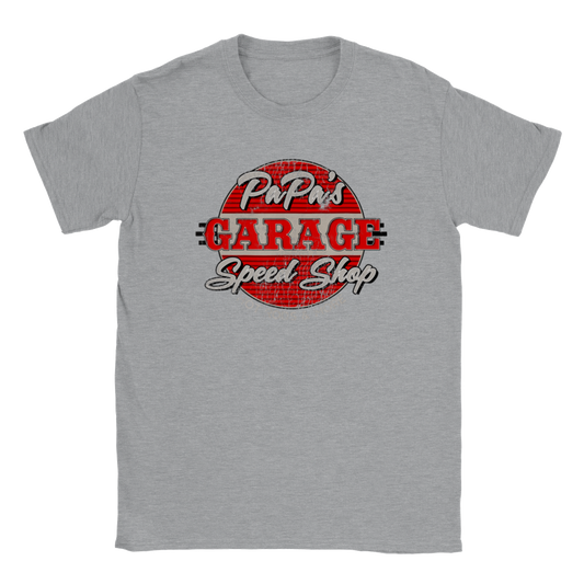 Papa's Garage - Hot Rods and More - Classic Unisex Crewneck T-shirt - Mister Snarky's