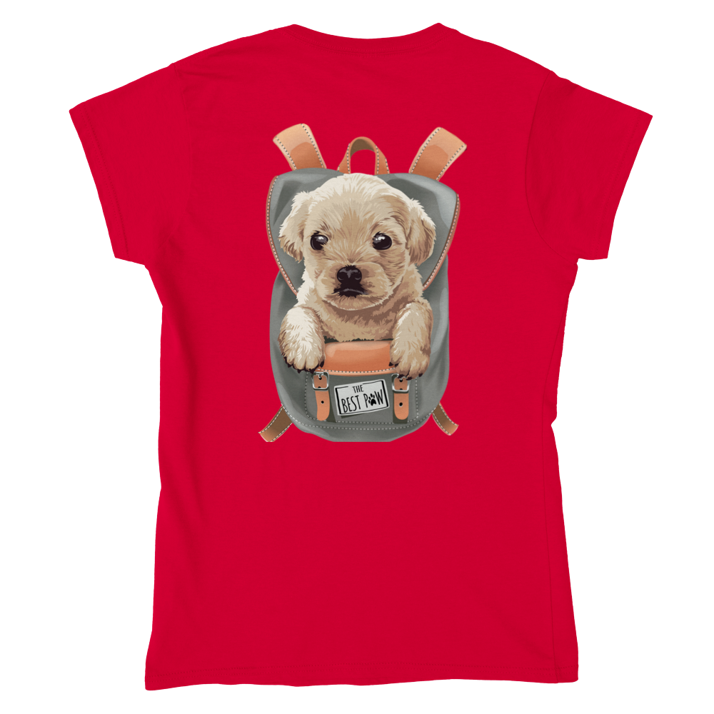 Puppy in a Back Pack - Back Print - Classic Womens Crewneck T-shirt - Mister Snarky's