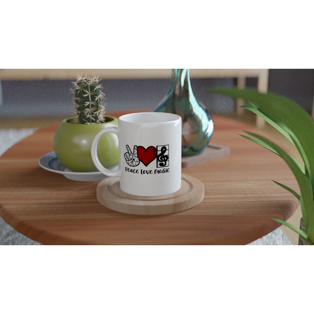 Peace, Love, Music - White 11oz Ceramic Mug - Mister Snarky's