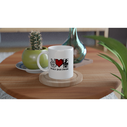 Peace, Love, Music - White 11oz Ceramic Mug - Mister Snarky's