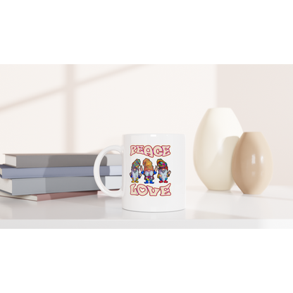 Hippie Gnomes - Peace and Love - White 11oz Ceramic Mug - Mister Snarky's