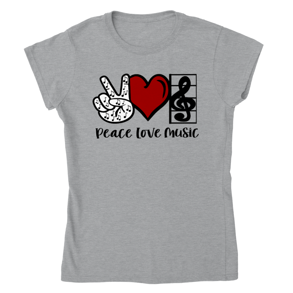 Peace, Love, Music - Classic Womens Crewneck T-shirt - Mister Snarky's