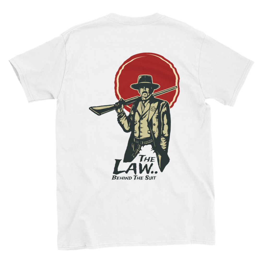 The Law... Behind the Suit - Back Print - Classic Unisex Crewneck T-shirt - Mister Snarky's